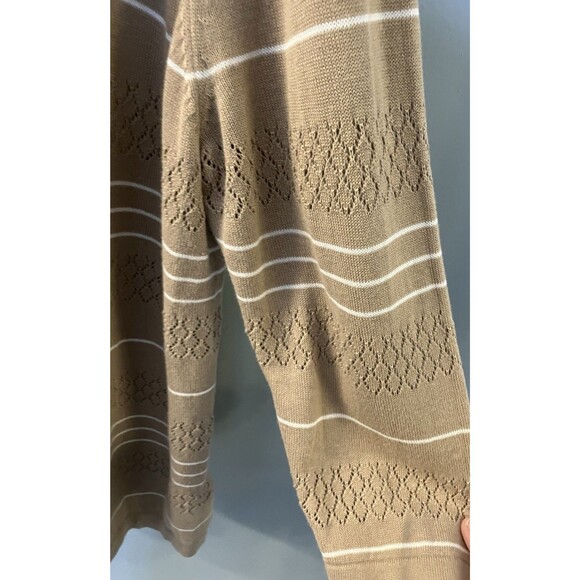 Basic Editions Womens Open Front Striped Tan/White Cardigan Size XL - Picture 6 of 7